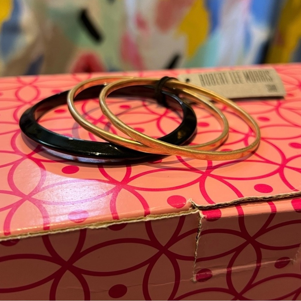 Robert Lee Morris Gold and Black Mixed Bangle Set